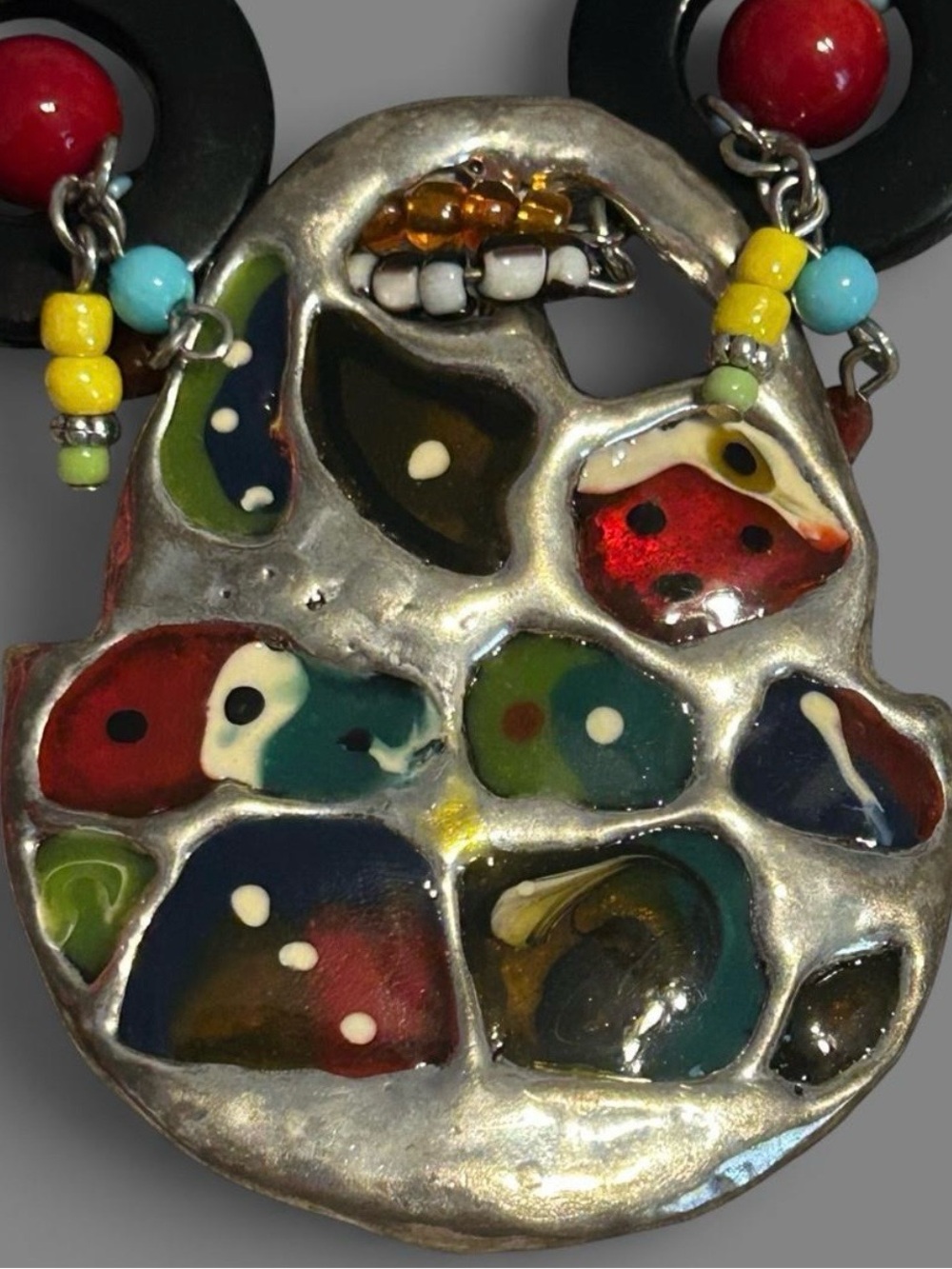 Vintage Chunky Colorful Abstract Mosaic Statement Necklace - Picture 2 of 5